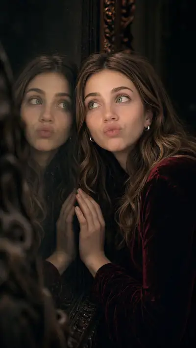 Portrait symétrique en reflet miroir avec référence faciale à identité verrouillée