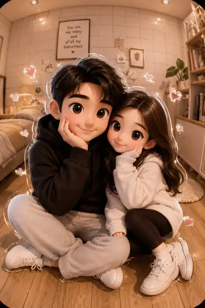 Cute 3D Cartoon Couple Portrait