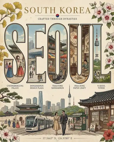 Vintage Travel Poster of South Korea
