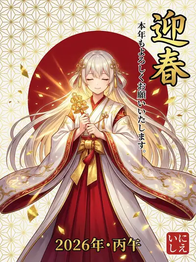 年賀状：神聖な巫女デザイン