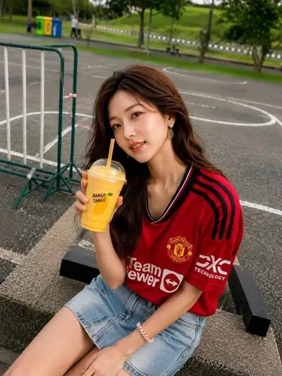 バスケットボールコートでのライフスタイルポートレートシリーズ、サッカーユニフォーム着用