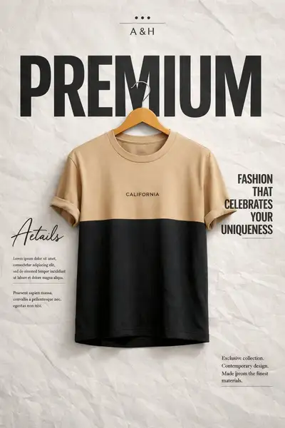 Minimalist premium t-shirt brand advertisement poster