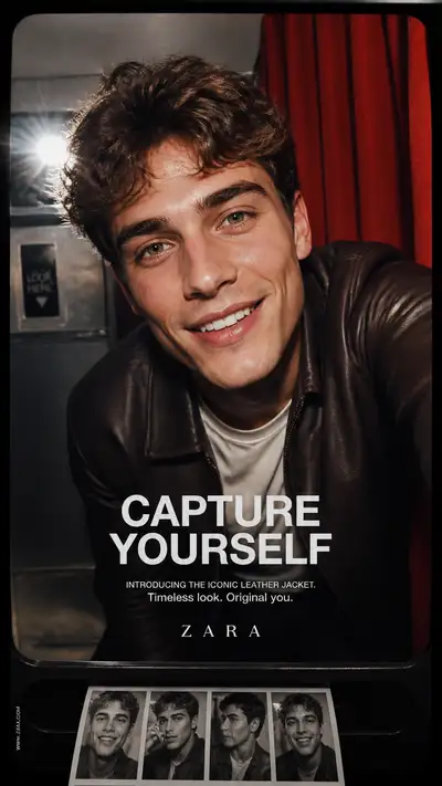 Retro photobooth advertisement portrait with a young model