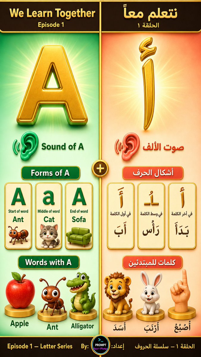 Luxury educational poster for letter A, Arabic prompt