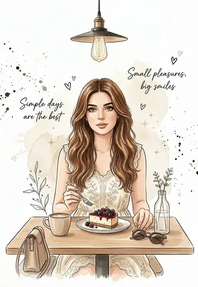 Mulher caprichosa em aquarela em uma mesa de café aconchegante