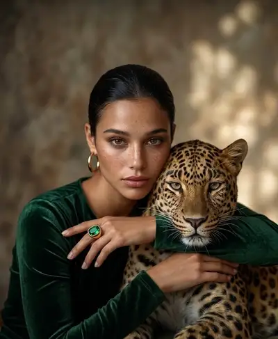 Woman with Leopard Portrait