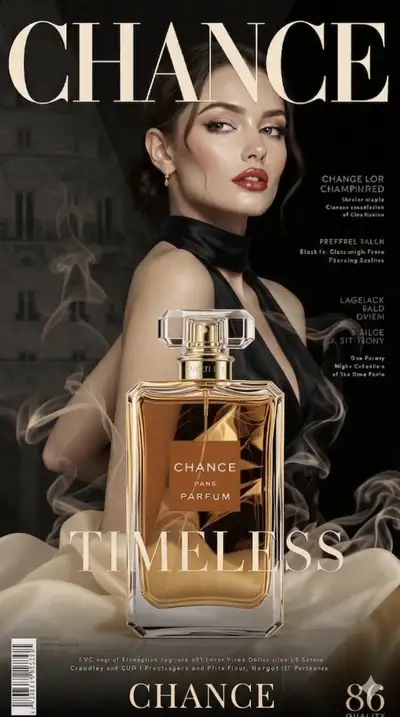 Elegant Magazine Cover with Perfume Ad