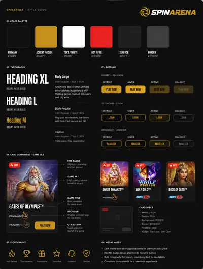 SpinArena Gaming Brand Style Guide Slide