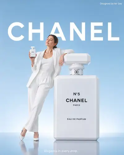 Minimalist oversized perfume bottle commercial ad