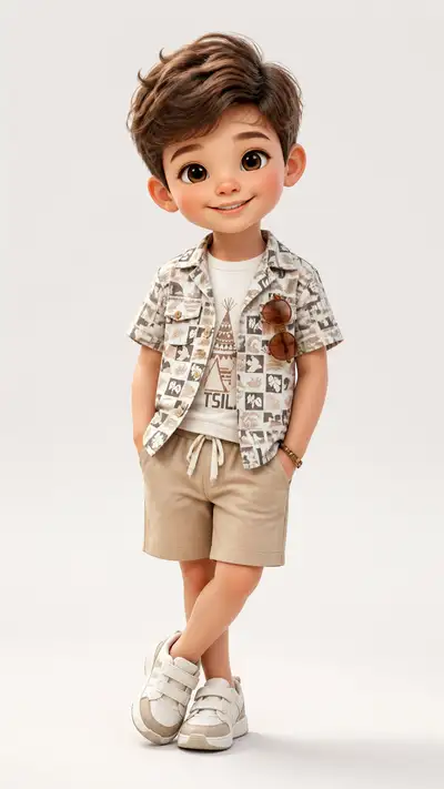 3D-Cartoonfigur eines modischen kleinen Jungen