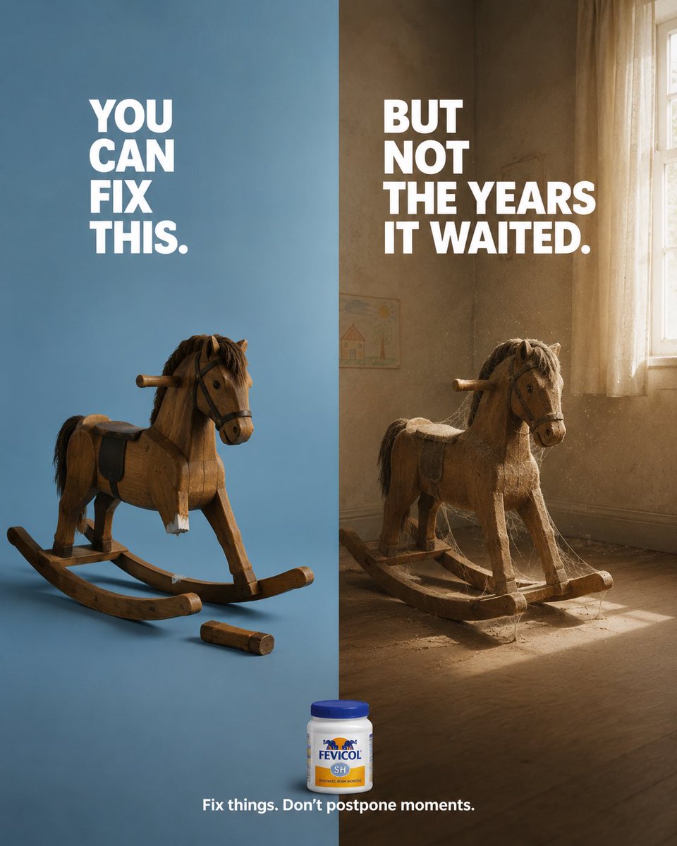 Two-panel emotional contrast ad for a wood-glue brand, GPT Image 2