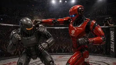 Fighting Robots MMA Arena Cinematic Video Prompt