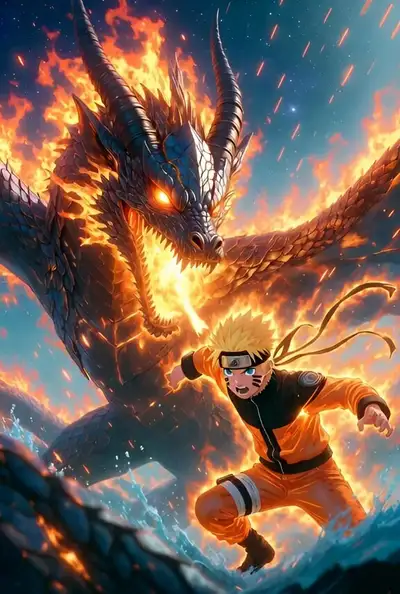 Naruto vs Fire-Water Dragon Cosmic Battle