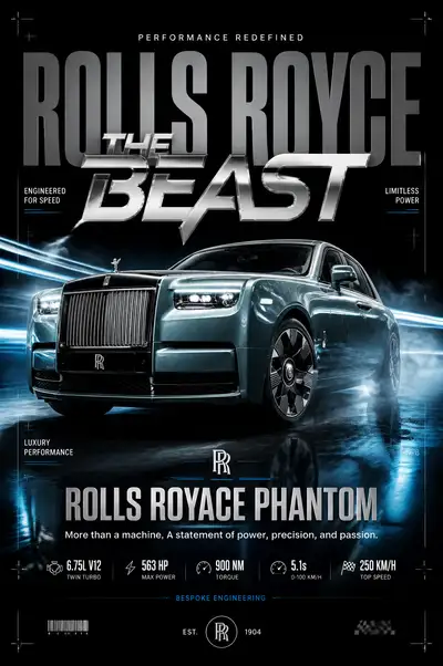Rolls Royce Phantom Beast supercar advertising poster