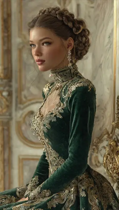 Regal Beauty in Emerald Velvet Portrait