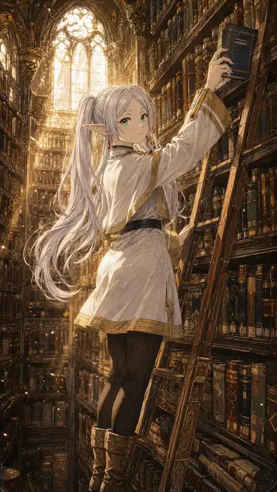 Frieren Ancient Library Style Refinement Prompt