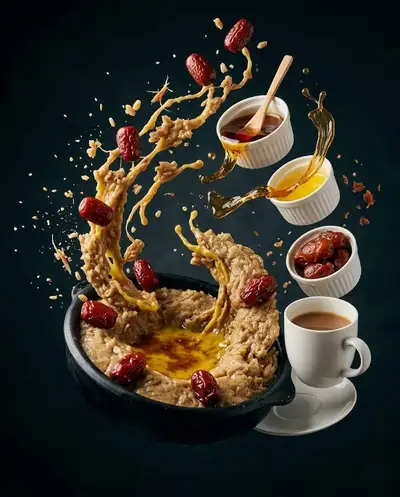Cinematic Arabic porridge ad with freeze-motion, GPT Image 2