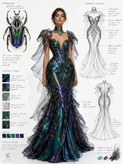 Iridescent Beetle Haute Couture Fashion Design Sheet