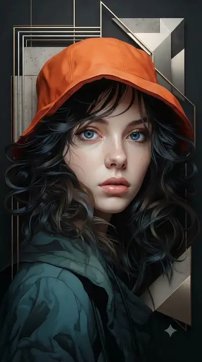 Surreal editorial portrait blending realism with sculpted geometry