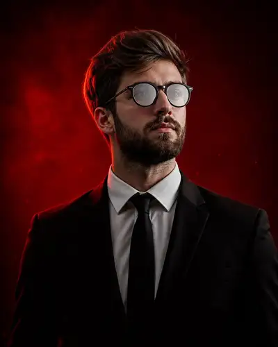 Cinematic Portrait of a Young Man in Red Studio