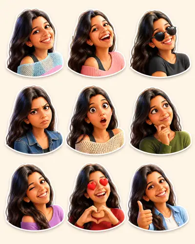 3x3 Pixar-style sticker set from an uploaded photo