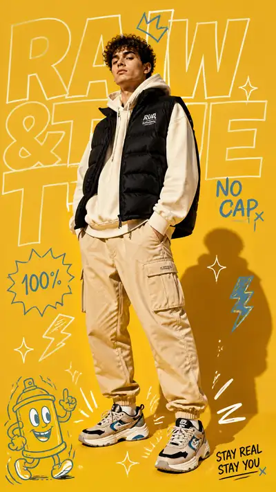 Streetwear graphic collage fashion editorial