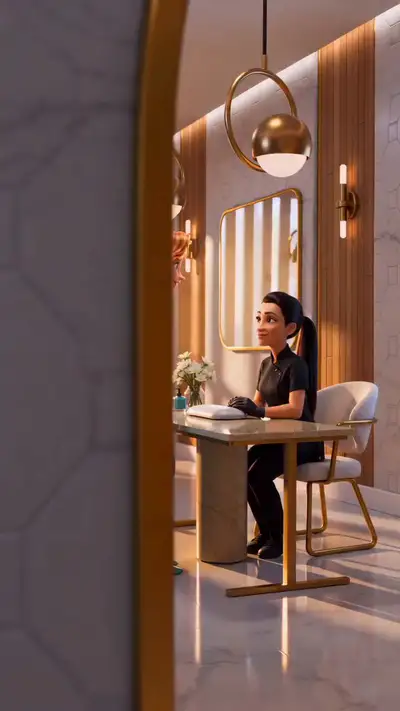3D Pixar-style luxury manicure salon video