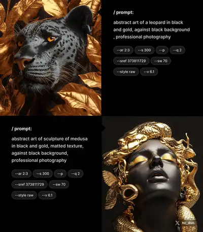Abstract Medusa Sculpture in Black and Gold