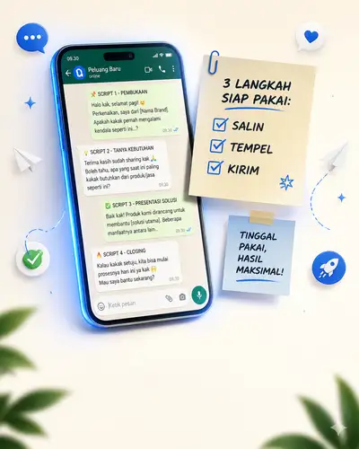 Gráfico flat-lay de guiones de venta por WhatsApp para redes sociales