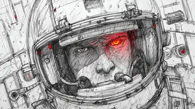 Cracked Space Helmet Pencil Sketch