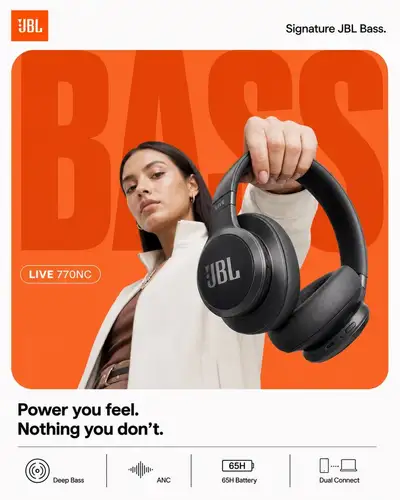 Flat minimalist headphone campaign poster design