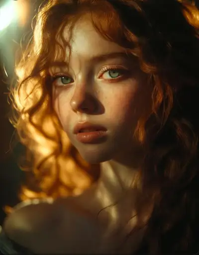 Cinematic Golden Hour Portrait of a Woman with Copper Hair
