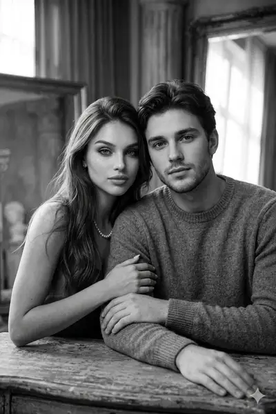 Cinematic Black-and-White Couple Portrait