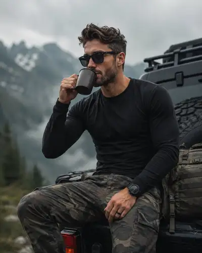 Cinematic Portrait of Rugged Man on Off-Road Vehicle