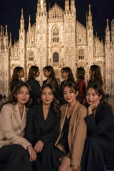 ミラノの夜の映画的なグループポートレート