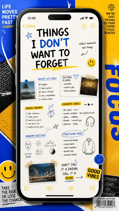 Giant smartphone notes app memory collage poster