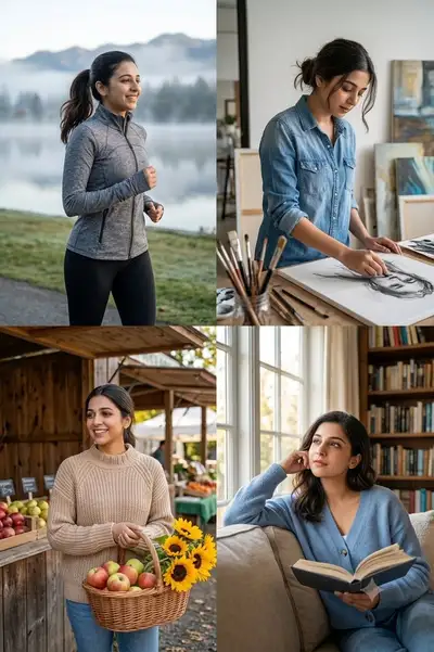 2x2 Grid Collage: A Day in the Life of a Young Woman