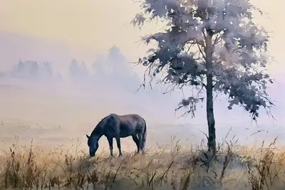 [SUBJECT] dargestellt in einer pastoralen Aquarell-Landschaft, die das idyllische