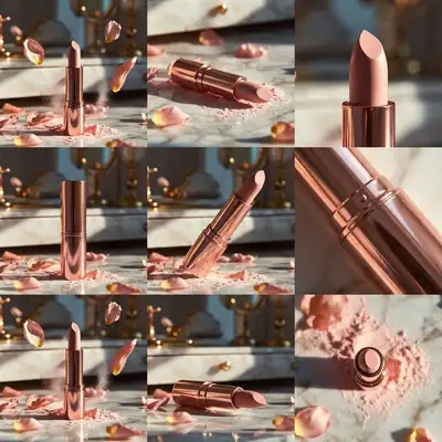 Rose-gold lipstick 3x3 grid product photography