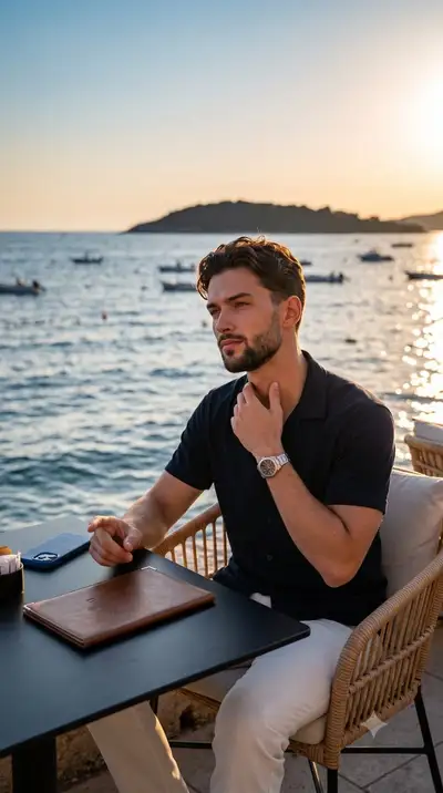 Golden Hour Seaside Lounge Portrait of a Man