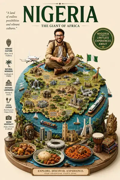 Vintage Nigeria Travel Poster with Papercraft Globe