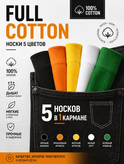 Five-color cotton socks marketing poster, Russian