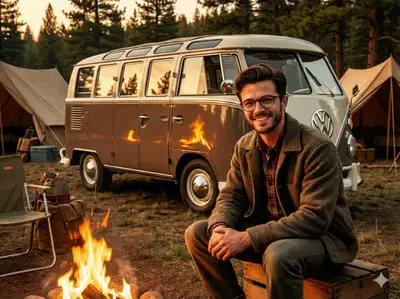 1950s VW Samba Bus Campfire Portrait