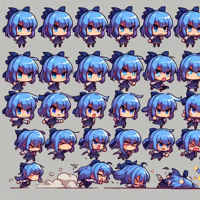 Angry Anime Girl Sprite Sheet Prompt