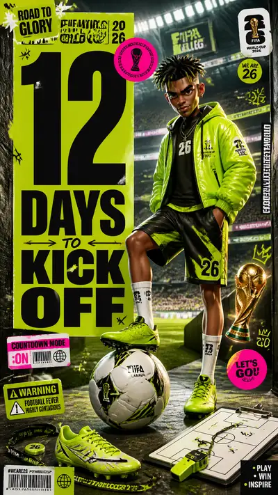3D football streetwear countdown poster prompt (JSON format)