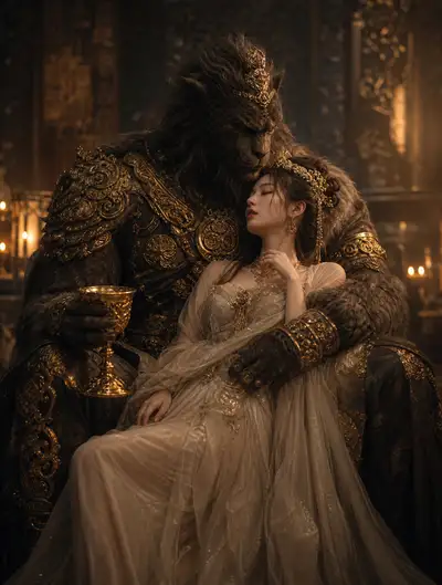 Fantasy Empress and Beast Warrior Cinematic Portrait