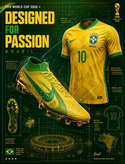 Brazil World Cup 2026 blueprint poster with jersey design
