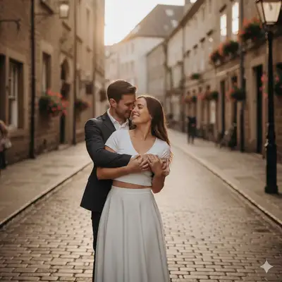 Romantic Couple in Historic European Street
