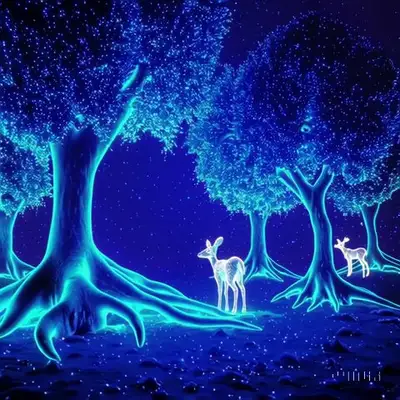 Neon Blue Forest with Stardust Animals