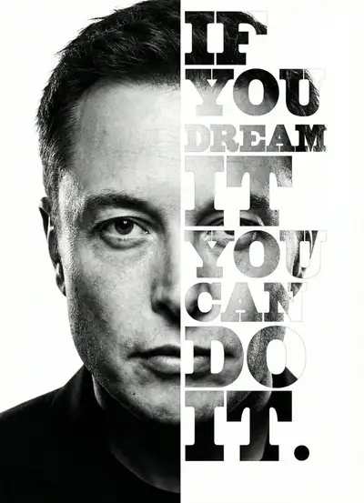 Split-face typography portrait blending a photo with bold quote text